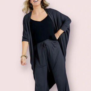 Soft Surroundings Cardigan Duster Sweater Black Open Front Women's Size Large